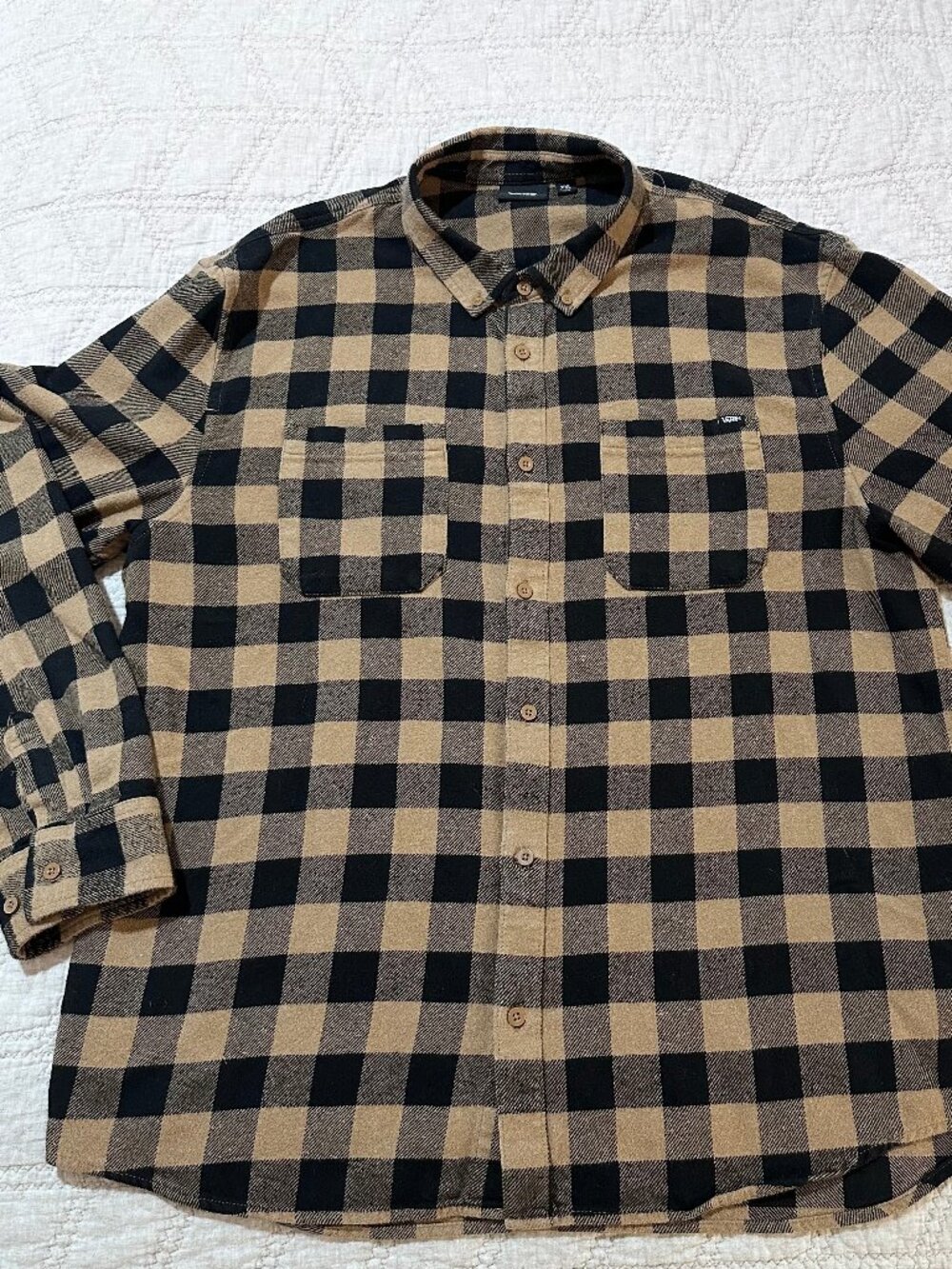 XXL  Vans Black and Tan Plaid Button-Down Shirt